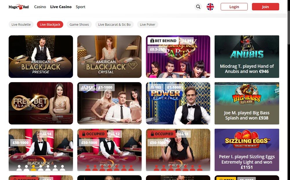 Magic Red Casino Live Blackjack