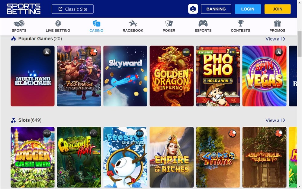 SportsBetting.ag Casino Games