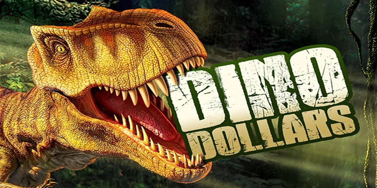 Dino Dollars slot payout screen displaying 2,500x max win with animated T-Rex celebration