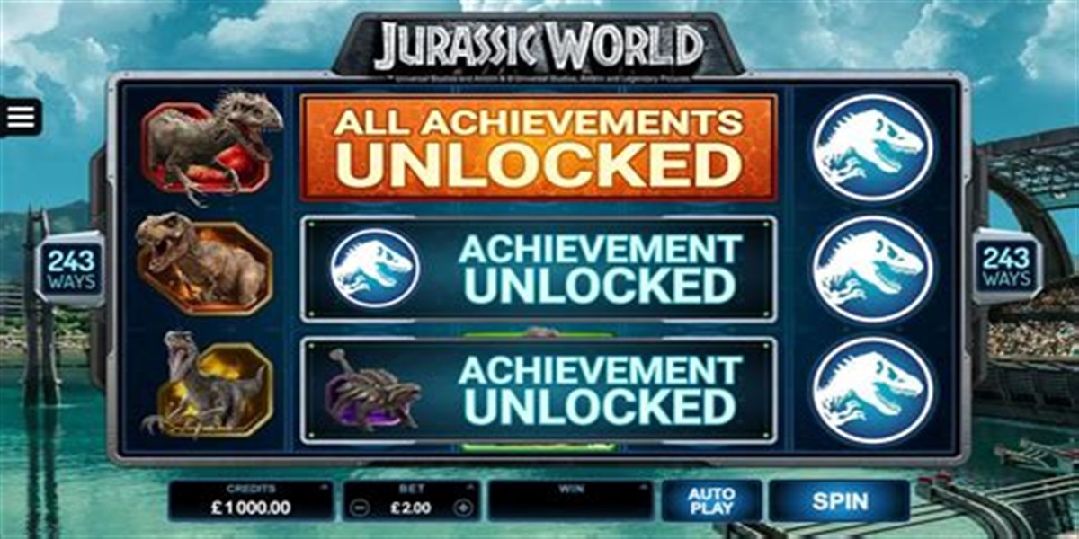 Jurassic World online slot gameplay with Indominus Rex symbol and 5 reels